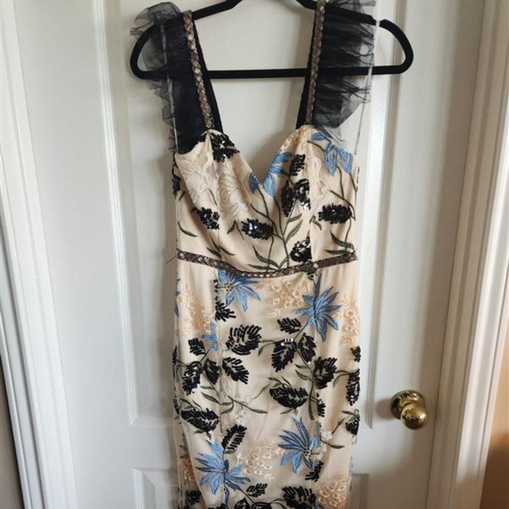 Lulu's Cream Embroidered Sequin Bodycon Dress